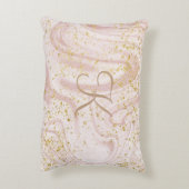 モノグラムピンクとホワイトマーブルスワール金ゴールドグリッター アクセントクッション (裏面(縦))