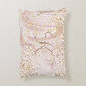 モノグラムピンクとホワイトマーブルスワール金ゴールドグリッター アクセントクッション (正面(垂直))