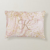 モノグラムピンクとホワイトマーブルスワール金ゴールドグリッター アクセントクッション (裏面)