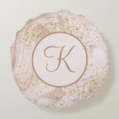 モノグラムピンクとホワイトマーブルスワール金ゴールドグリッター ラウンドクッション (裏面)