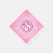 モノグラムピンクと白の花と蝶レース スタンダードカクテルナプキン (角)