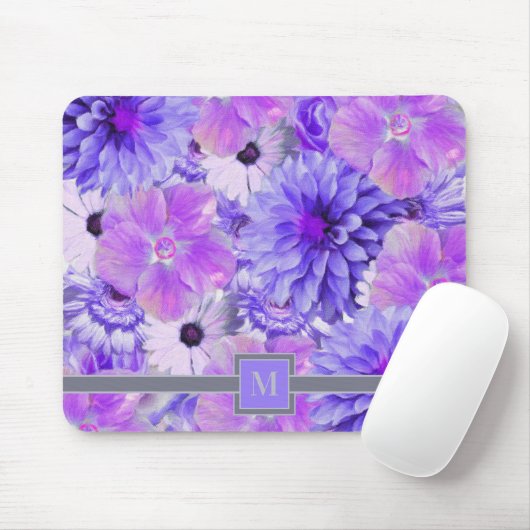 モノグラムピンクと紫の色彩の鮮やかフローラ マウスパッド (マウス)