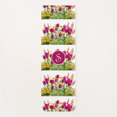 モノグラムピンクと黄色のフローラヨガマット ヨガマット (正面)