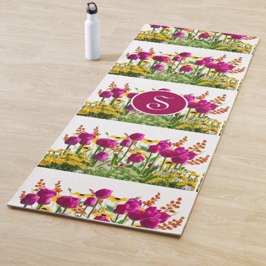 モノグラムピンクと黄色のフローラヨガマット ヨガマット (インサイチュ)