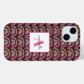 モノグラムピンクと黒の水色レインボーパターン Case-Mate iPhoneケース (裏面 (横))