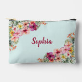 モノグラムピンクのハイビスカスフラワートロピカルフローラ アクセサリーポーチ (正面)