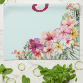 モノグラムピンクのハイビスカスフラワートロピカルフローラ キッチンタオル (折り畳み)