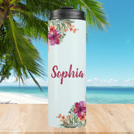 モノグラムピンクのハイビスカスフラワートロピカルフローラ タンブラー