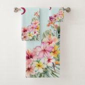 モノグラムピンクのハイビスカスフラワートロピカルフローラ バスタオルセット (インサイチュ)