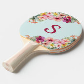 モノグラムピンクのハイビスカスフラワートロピカルフローラ 卓球ラケット (正面アングル)