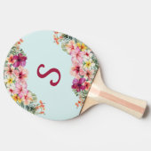 モノグラムピンクのハイビスカスフラワートロピカルフローラ 卓球ラケット (横)