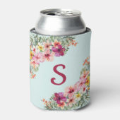 モノグラムピンクのハイビスカスフラワートロピカルフローラ 缶クーラー (缶正面)