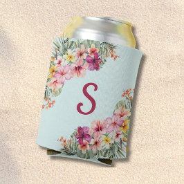 モノグラムピンクのハイビスカスフラワートロピカルフローラ 缶クーラー
