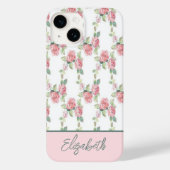 モノグラムピンクのバラフローラの緑の花 Case-Mate iPhoneケース (裏面)