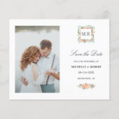 モノグラムピンクのフローラ写真結婚式の日付を保存 (正面)