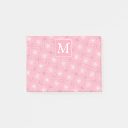 モノグラムピンクの円パターン ポストイット (正面)