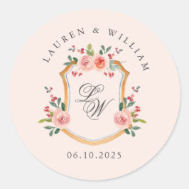 モノグラムピンクの結婚式の紋章 ラウンドシール