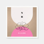 モノグラムピンクアーチ結婚フローラ スタンダードカクテルナプキン (正面)