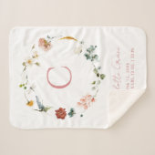 モノグラムピンクウォーターカラーフローラガール誕生統計 シェルパブランケット (正面(横))