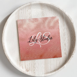 モノグラムピンクグリッターテクスチャード名刺 スクエア名刺