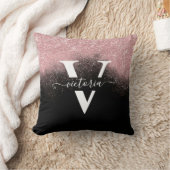 モノグラムピンクグリッターブラックトレンディーカスタム クッション (ブランケット)