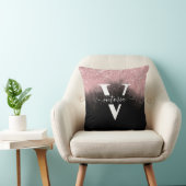 モノグラムピンクグリッターブラックトレンディーカスタム クッション (椅子)