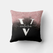 モノグラムピンクグリッターブラックトレンディーカスタム クッション (裏面)