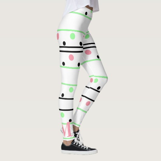 モノグラムピンクグリーンブラック水玉模様 レギンス (右)