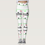 モノグラムピンクグリーンブラック水玉模様 レギンス (正面)