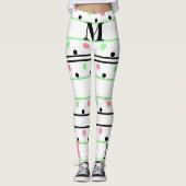 モノグラムピンクグリーンブラック水玉模様 レギンス (正面)