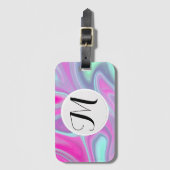 モノグラムピンクグリーン水色素晴らし抽象芸術 ラゲッジタグ (正面縦)