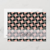 モノグラムピンクグレーの幾何イカット正方形パターン ポストカード (正面/裏面)