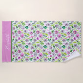 モノグラムピンクグレーグリーンボホウォーター色フローラ ビーチタオル (正面)