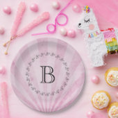 モノグラムピンクサンレイシャビー質感 ペーパープレート (パーティー)