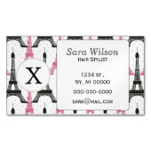 モノグラムピンクシックエッフェルタワーパターン マグネット名刺 (正面)