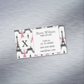 モノグラムピンクシックエッフェルタワーパターン マグネット名刺 (インサイチュ)