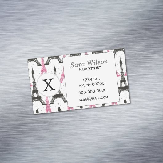 モノグラムピンクシックエッフェルタワーパターン マグネット名刺 (インサイチュ)