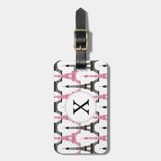 モノグラムピンクシックエッフェルタワーパターン ラゲッジタグ (正面縦)