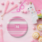 モノグラムピンクストライプ色 ペーパープレート (パーティー)