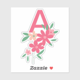 モノグラムピンクティール（緑がかった色）優美な図解入りの、写真付きの花 シール