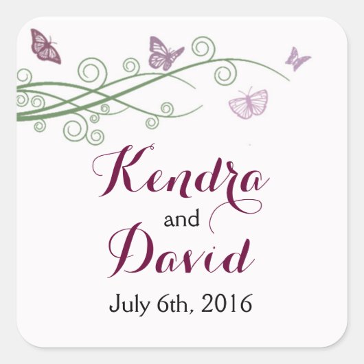 モノグラムピンクバタフライステッカー スクエアシール (正面)