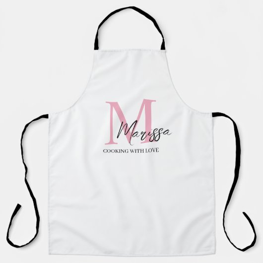 モノグラムピンクパーソナライズされたの名前エプロン エプロン (正面)