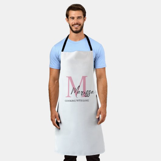 モノグラムピンクパーソナライズされたの名前エプロン エプロン (着用した状態)