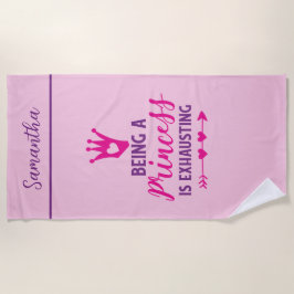 モノグラムピンクパープルのプリンセスは疲れている ビーチタオル
