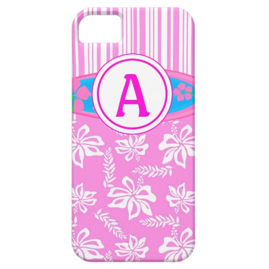 モノグラムピンクヒビシスとサーフボードiPhone 5ケース Case-Mate iPhoneケース (裏面)