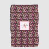 モノグラムピンクピーチレインボーパタパーソナライズされたーン ゴルフタオル (正面)