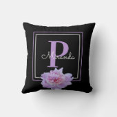 モノグラムピンクフラワーブラックモダン クッション (裏面)