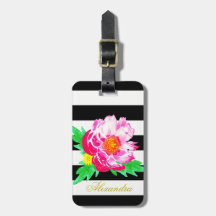 モノグラムピンクフラワーブラック&ホワイトラゲージタグ