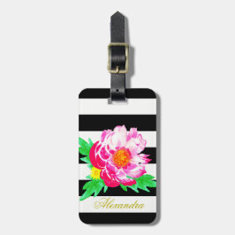 モノグラムピンクフラワーブラック&ホワイトラゲージタグ ラゲッジタグ