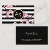 モノグラムピンクフローラストライプ美しいサロン 名刺 (正面/裏面)